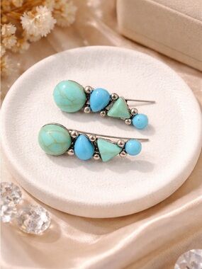 Turquoise Multi-Stone Silver Accent Drop Earrings - Women Jewelry
